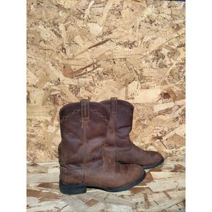 Ariat Mens Boots 8B Brown Leather Embroidered Stitch‎ Western Rodeo 10000797